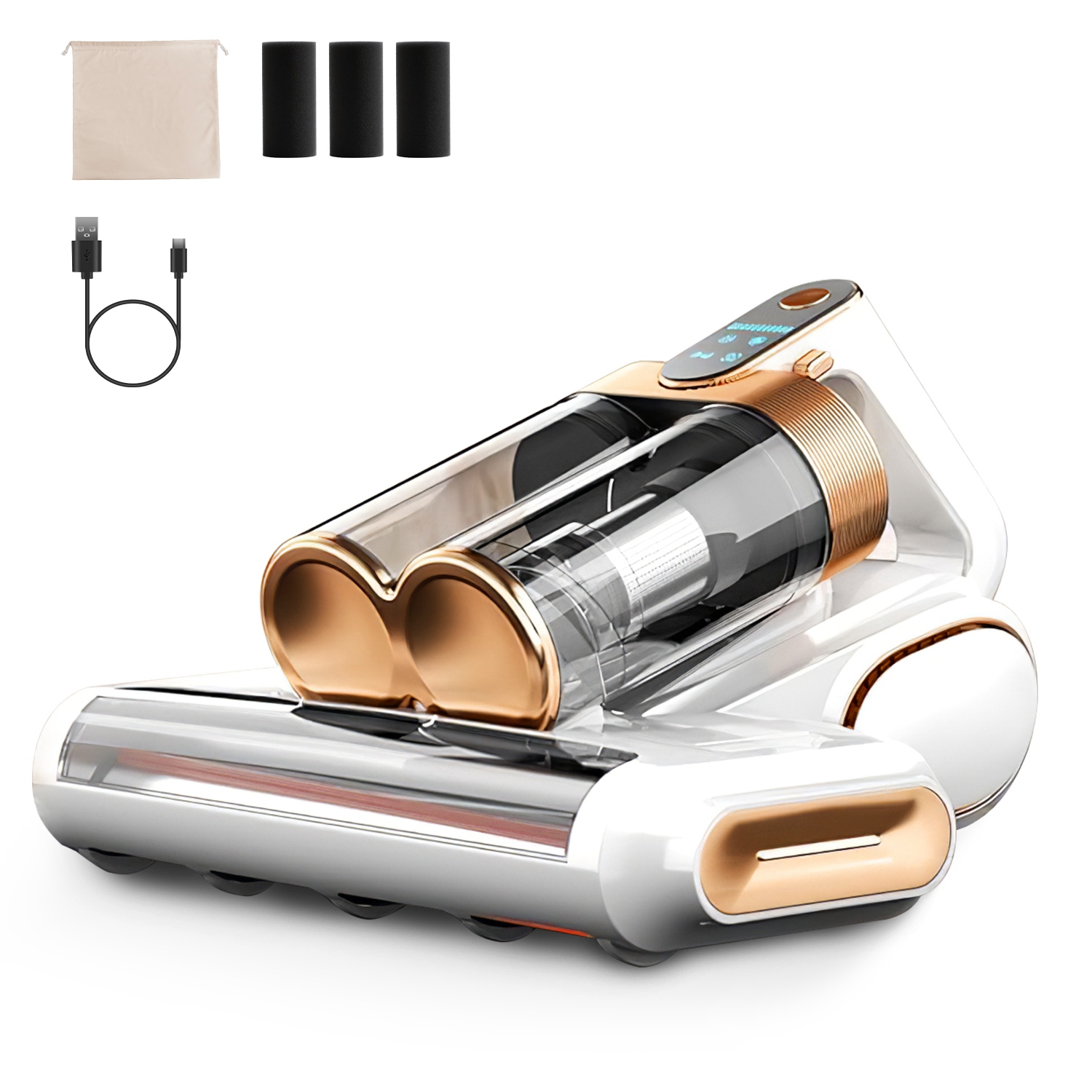 1Pc Mattress Vacuum Cleaner 16Kpa Bed Vacuum Cleaner Handheld Vacuums With Ultrasonic And UVC Light 18000 RPM Brushroll Rotation Dual Dust Bins Washable Filters For Bed Pillows Cribs Sofa — foto 9