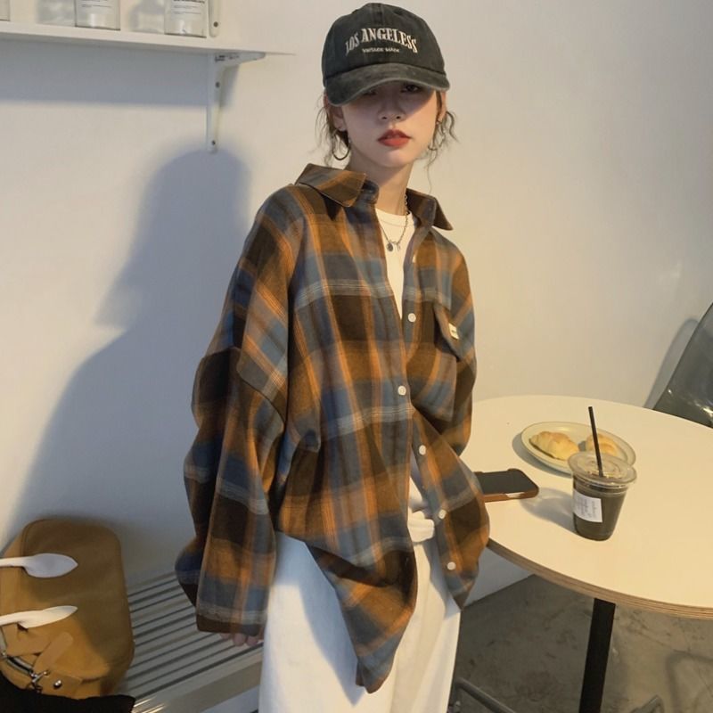 Title 5, Retro Hong Kong Style Unique Chic Blouse Plaid ...