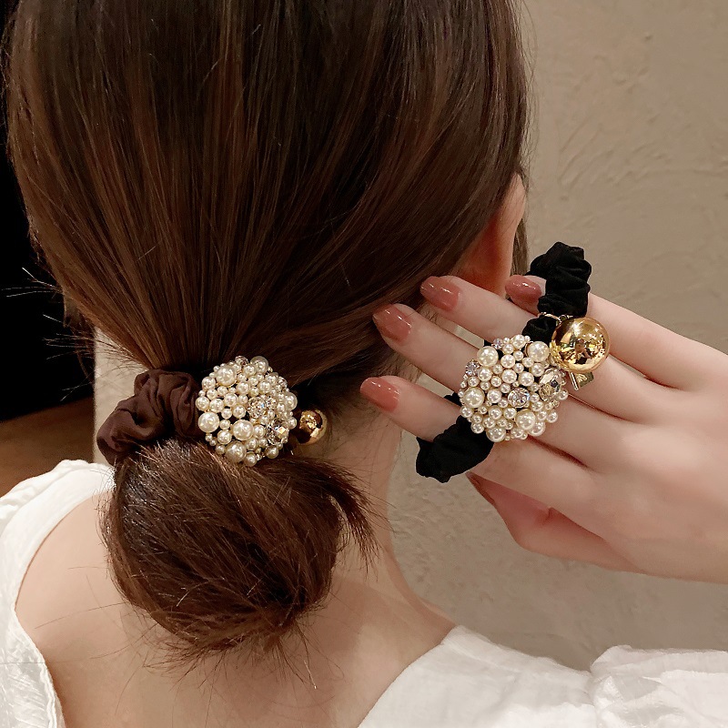 Simple Small Intestine Hair Tie With Hair Pearl With Drill Rope