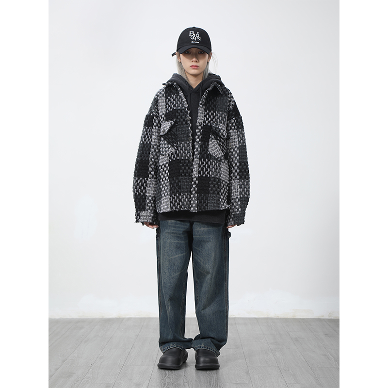 Plaid Knitted Jacket Men's Winter Fashion Trendy Brand Ins Niche