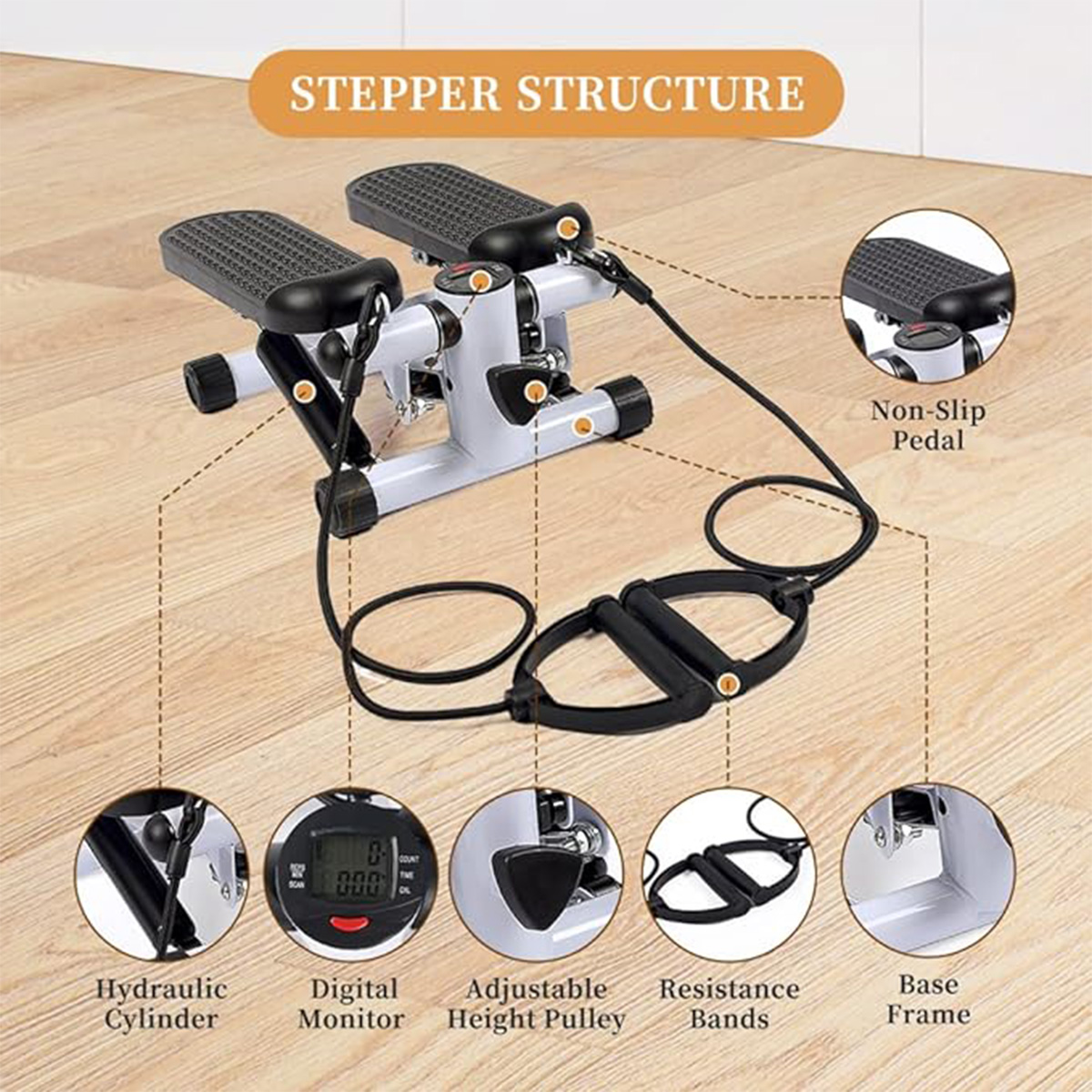 Adjustable Resistance Stair Stepper for Home Fitness. Product description -Our mini steppers allow you to adjust and shape your body anytime, anywhere in low-impact sports. Only 30 minutes of pedaling per day can speed up the conditioning of the calf, glu