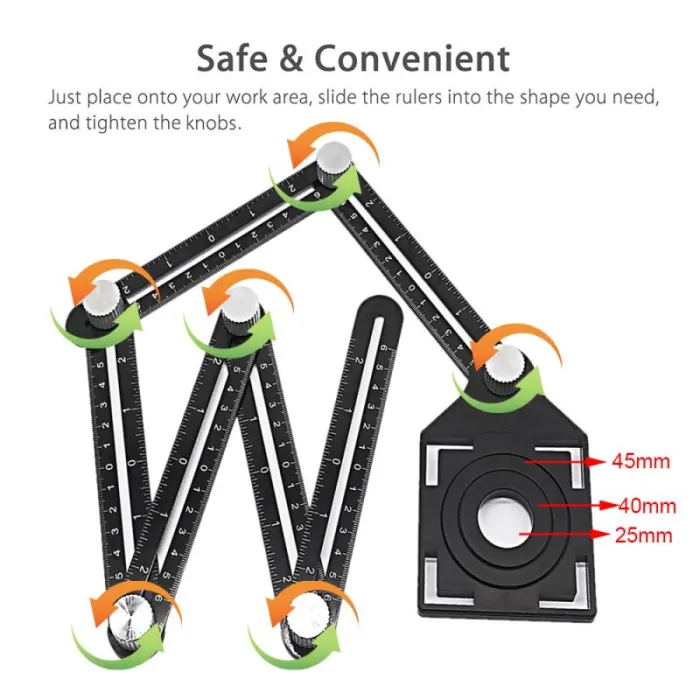 6-Fold Multi-Angle Measuring Ruler, Aluminum Template Tool for Tile, Flooring and Hole Layout - detail photo 12