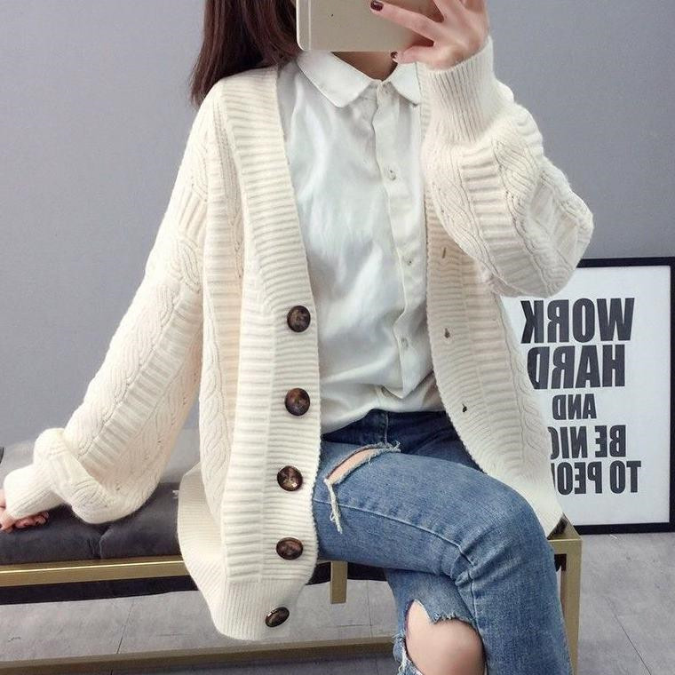 Hollow Solid Color Versatile Ladies Knit Cardigan Loose And Thin