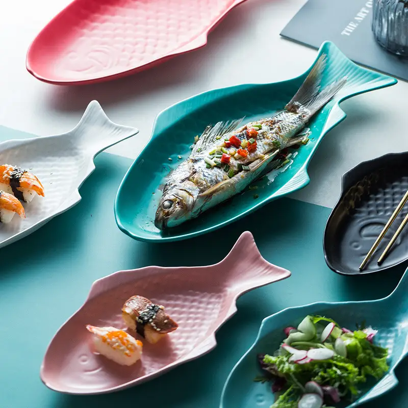 Household Ceramic Fish Plate Color Glaze Tableware Special Shape