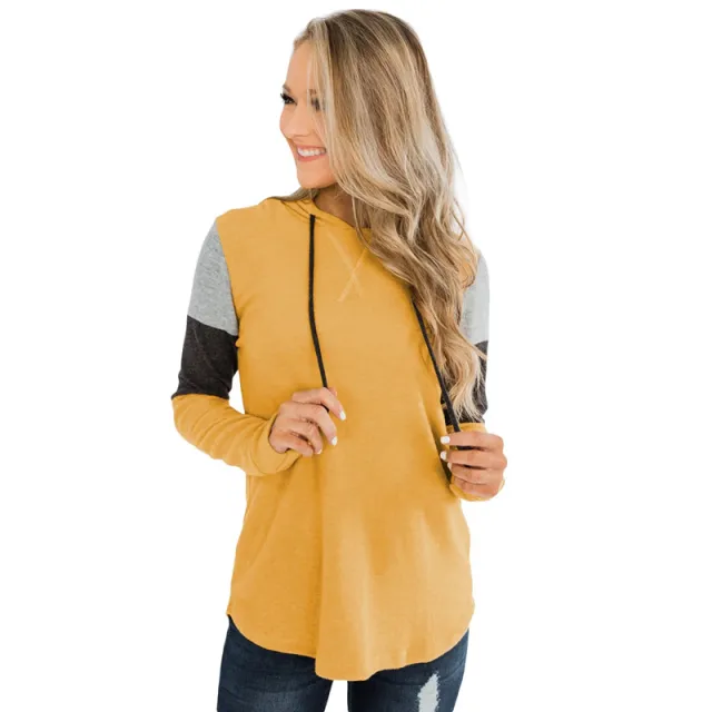 Top Loose Design Hoodie Long sleeved Contrast Sweater Yellow - Shop at LoveMi