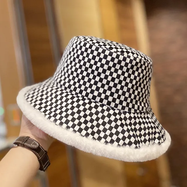 Hat Female Korean Style Small Lattice Double sided Fisherman Hat White - Shop at LoveMi