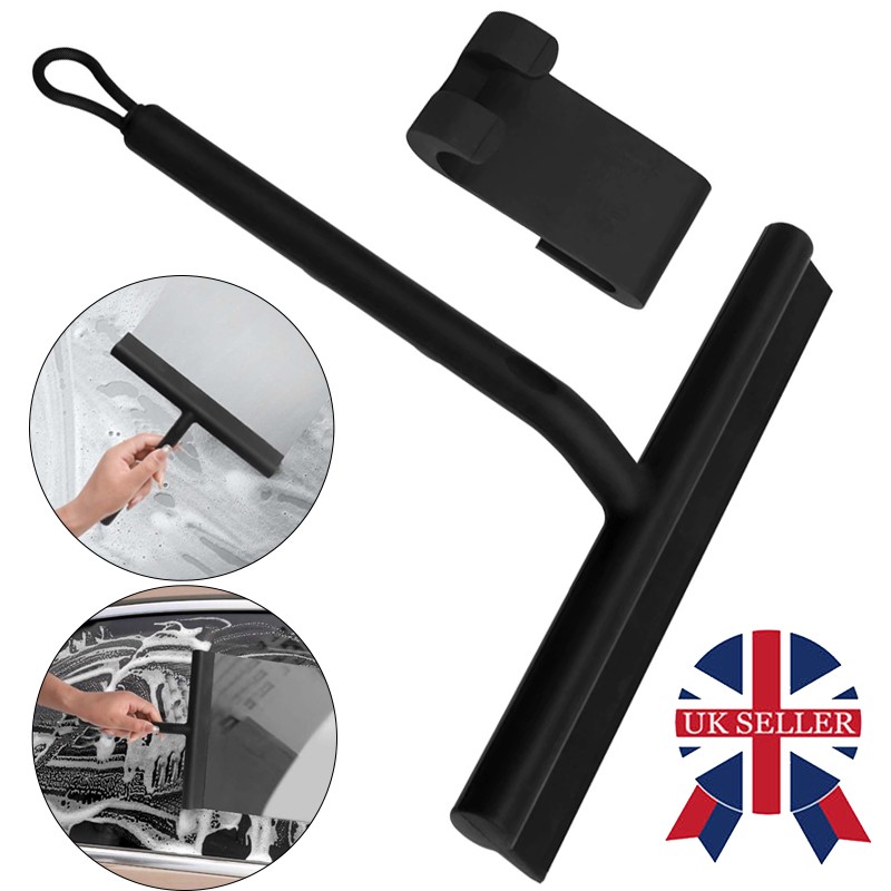 Silicone Shower Squeegee With Hook 8 Inch Window Glass Scraper Black Bathroom