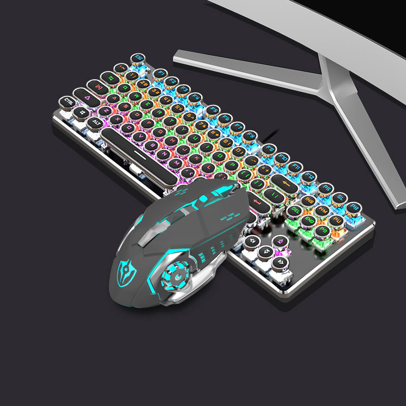 Retro Steampunk Mechanische Tastatur & Maus Set - 87 Tasten Kabelgebunden Combo für Laptop/ - Bild 23 von 28