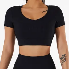 Yoga Clothes Short-sleeved Umbilical Running Sports Top Women's Quick-drying Nude Fitness Short-sleeved T-shirt - Nude - View 1