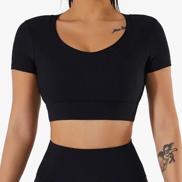 Yoga Clothes Short sleeved Umbilical Running Sports Top Women's Quick drying Nude Fitness Short sleeved T shirt Nude - Shop at LoveMi