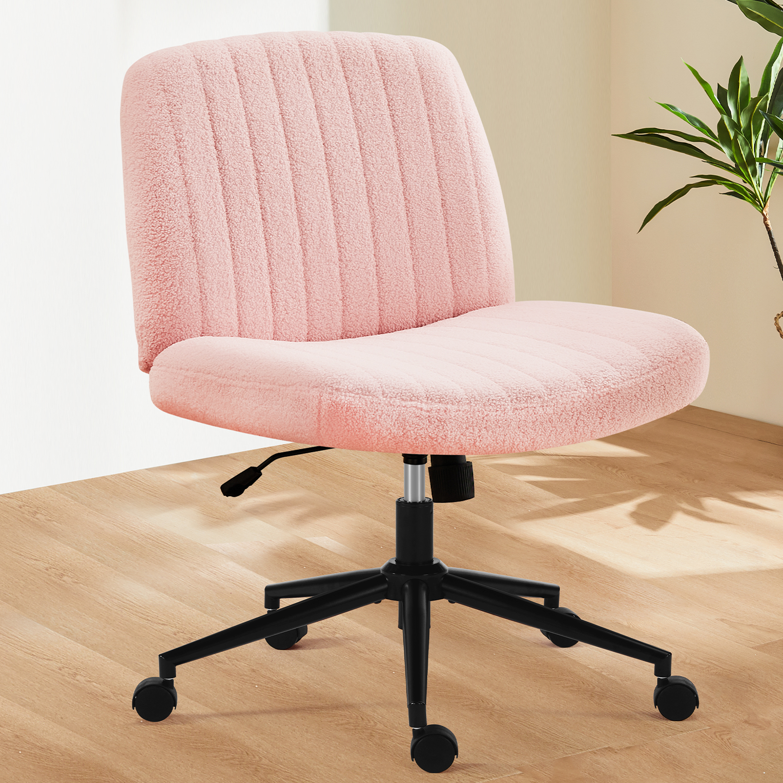 Office Desk Vanity Chair Cross Legged Armless Swivel Fabric Height Adjustable Wide Seat With Replaceable Wheels-Fixed Base, Comfy Task Chair Padded image 34