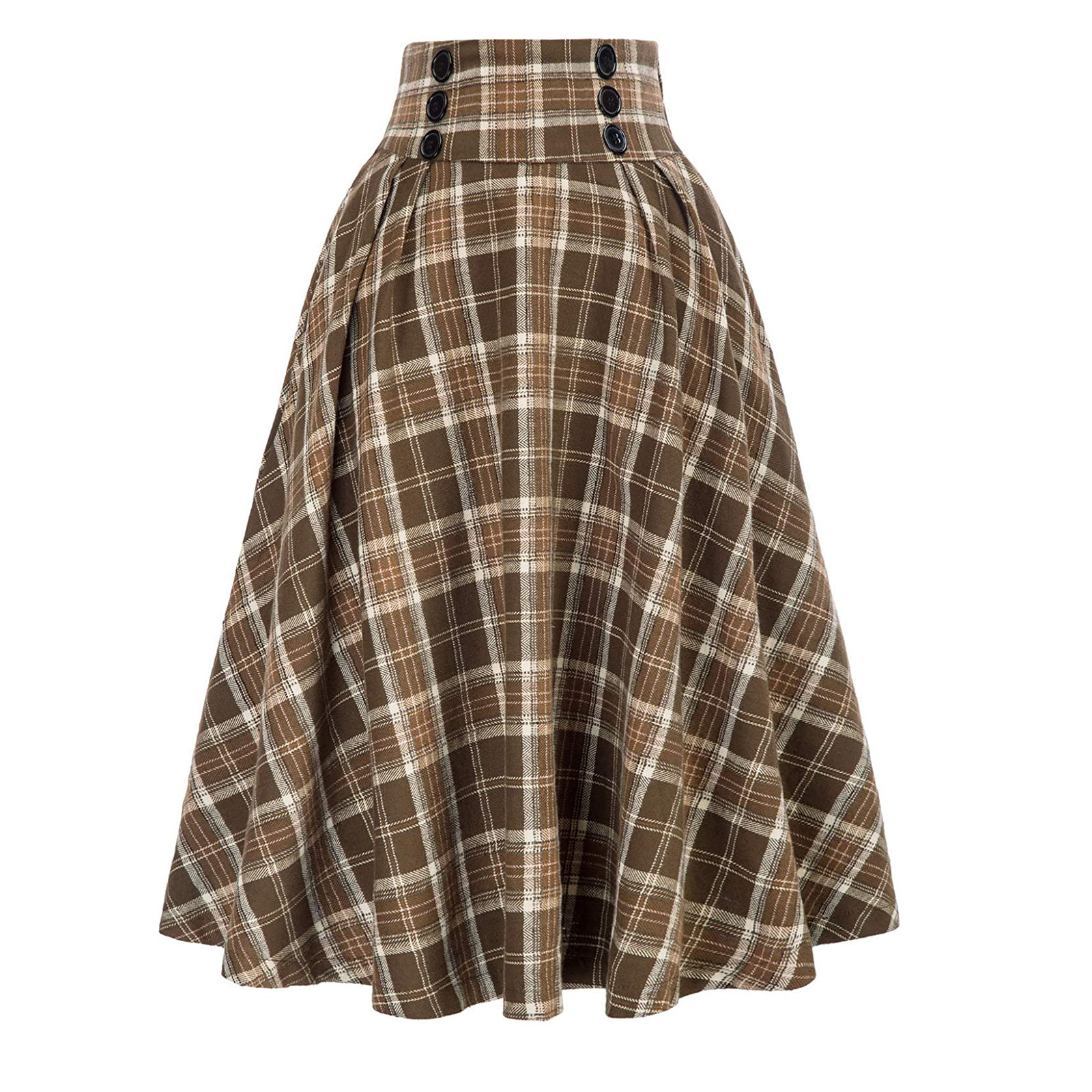 Korean Style Woolen Plaid Skirt With Big Swing