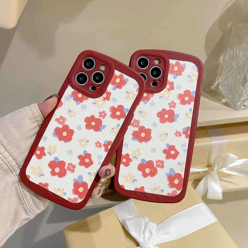 Graffiti Burgundy Flower Sticker Silicone Phone Case
