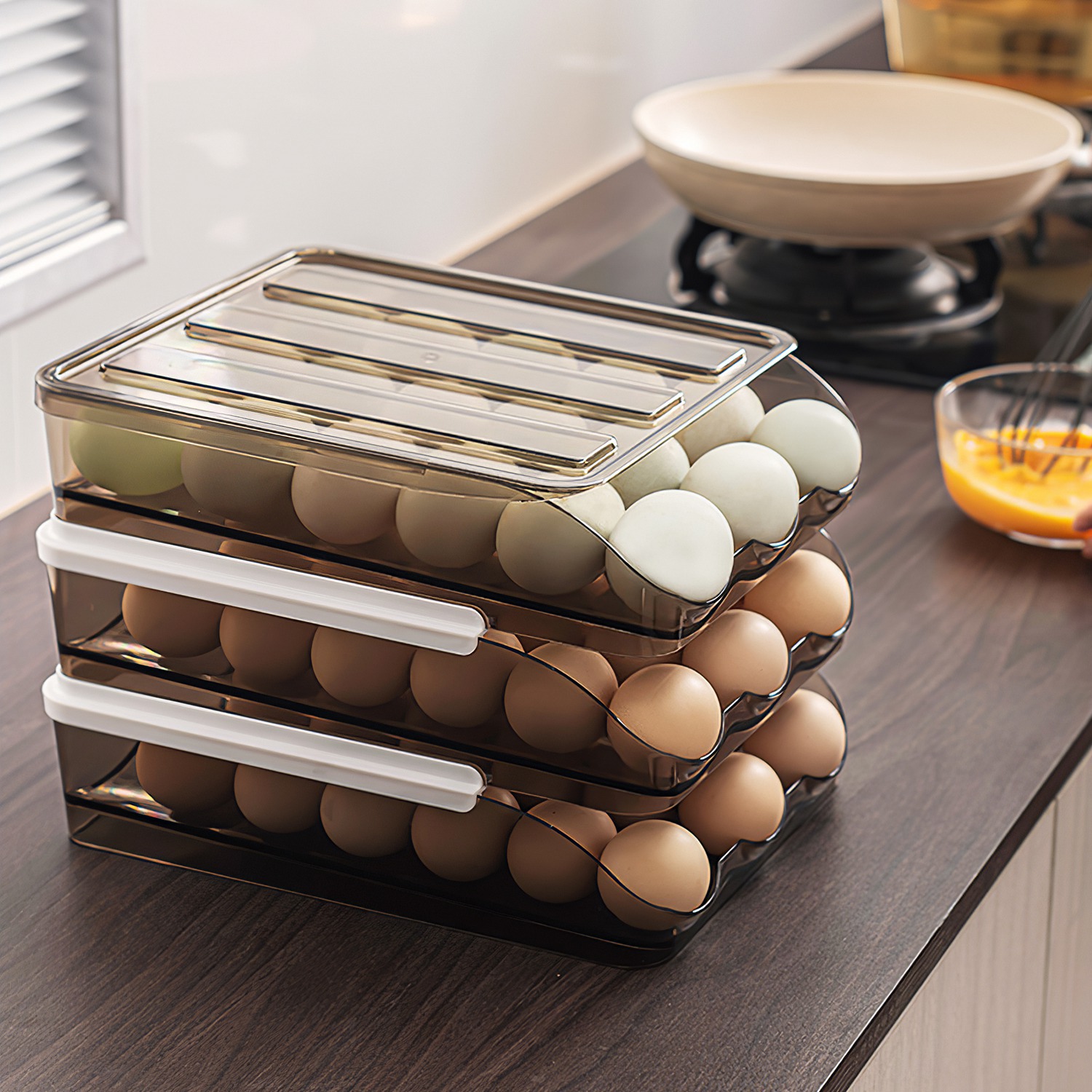 Egg Container Holder For Refrigerator Double Layer Egg Storage Box With Lid Automatic Rolling Egg Box Organizer Bin Tray Rack 36 Eggs