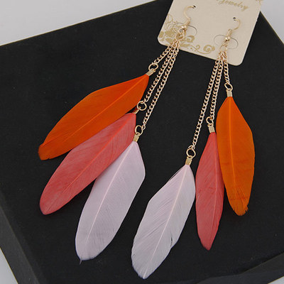 Feather Long Tassel Pendant Earrings
