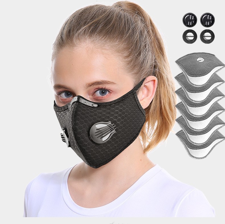 Sport Mask Cycling Face Mask Activated Carbon Filter Breathing Valves With Filter Black - Shop at LoveMi