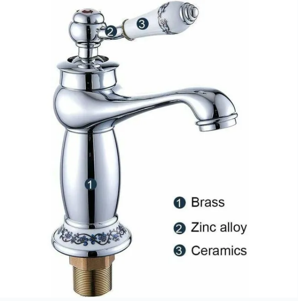 Mitigeur de lavabo rétro chromé en laiton, poignée céramique — vue 3