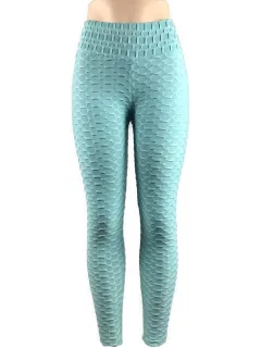Hip-turned Folds Elastic High-waist Leggings Breathable Slim Indoor Sports - Light Blue - View 1