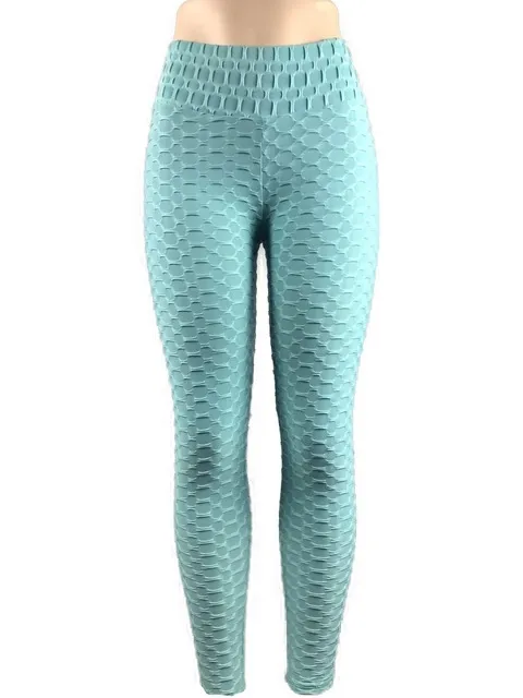 Hip turned Folds Elastic High waist Leggings Breathable Slim Indoor Sports Light Blue - Shop at LoveMi