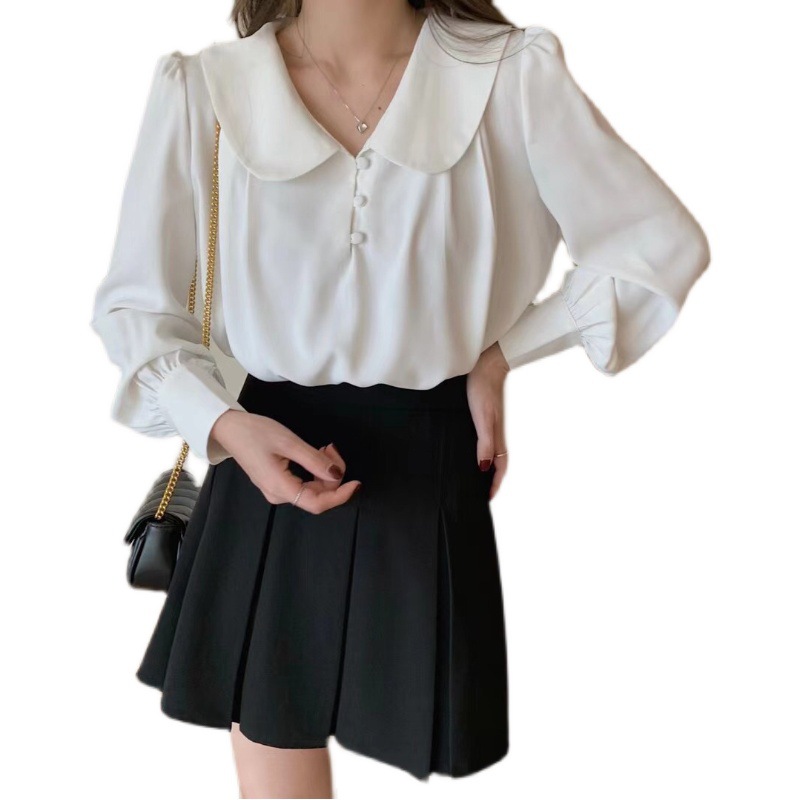 Title 1, Doll Collar Chiffon Shirt Puff Sleeve Top