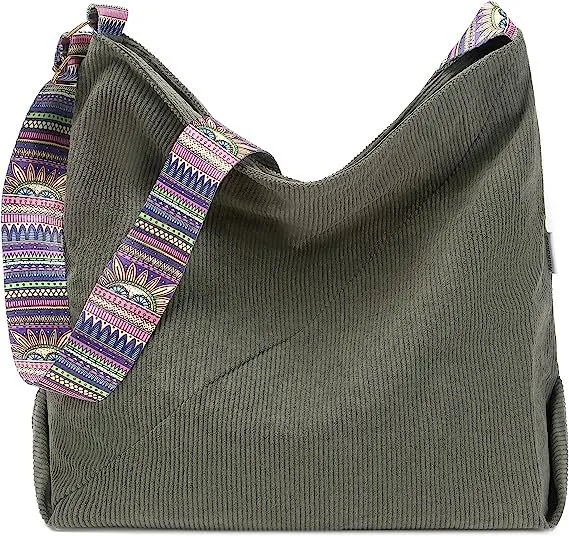 Women's Large Crossbody Fashion Corduroy Retro Hobo Fashion Shoulder Bag Green - Shop at LoveMi