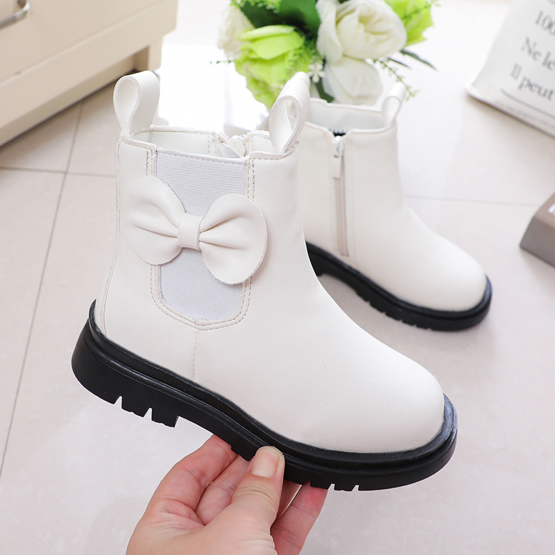 Korean Style Mid tube Boots British Style Leather White - Shop at LoveMi