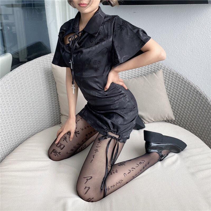 Title 6, Embroidered Black Silk Stockings Women