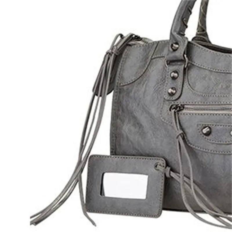 Ladies Hand One Shoulder Crossbody Studded Vintage Fringe Bag - Grey