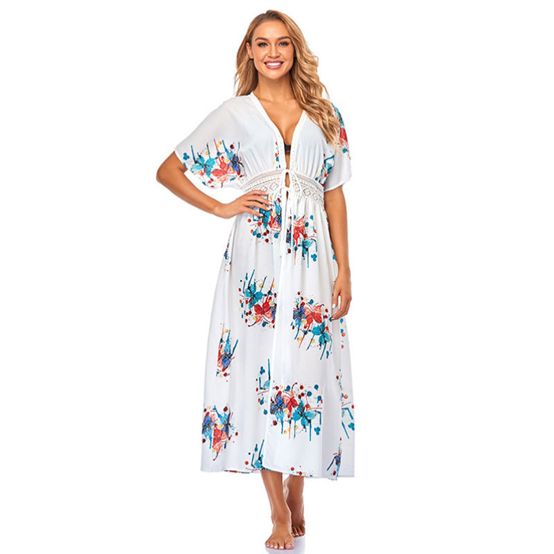 Women's Chiffon Seaside Vacation Beach Sunscreen Bikini Outer Blouse Butterfly Flowers - Shop at LoveMi