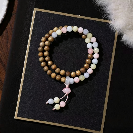 Aquamarine Green Sandalwood Beaded Bracelet