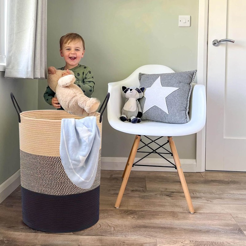 58L Cotton Rope Basket Large Blanket Woven Storage Organiser Nursery Laundry — image 3