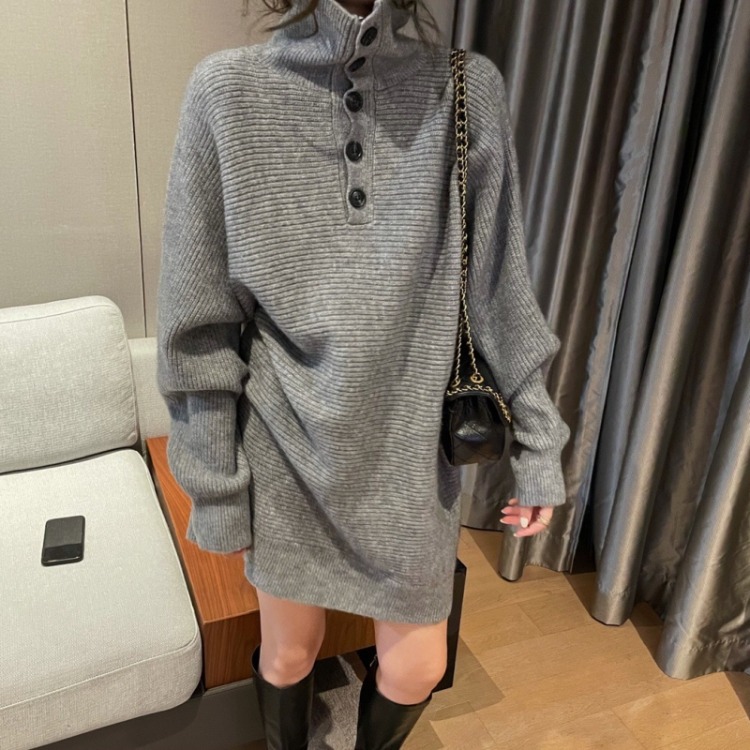 Sweater Women's French Lazy Wind Mid-length High-neck Outer Wear Inner Knit Dress