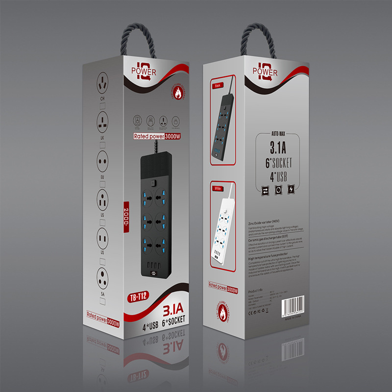 6-position Power Strip Amazon 13A British And American Standard Socket With Switch, 5-meter Multi-port USB Power Strip For Household Wholesale