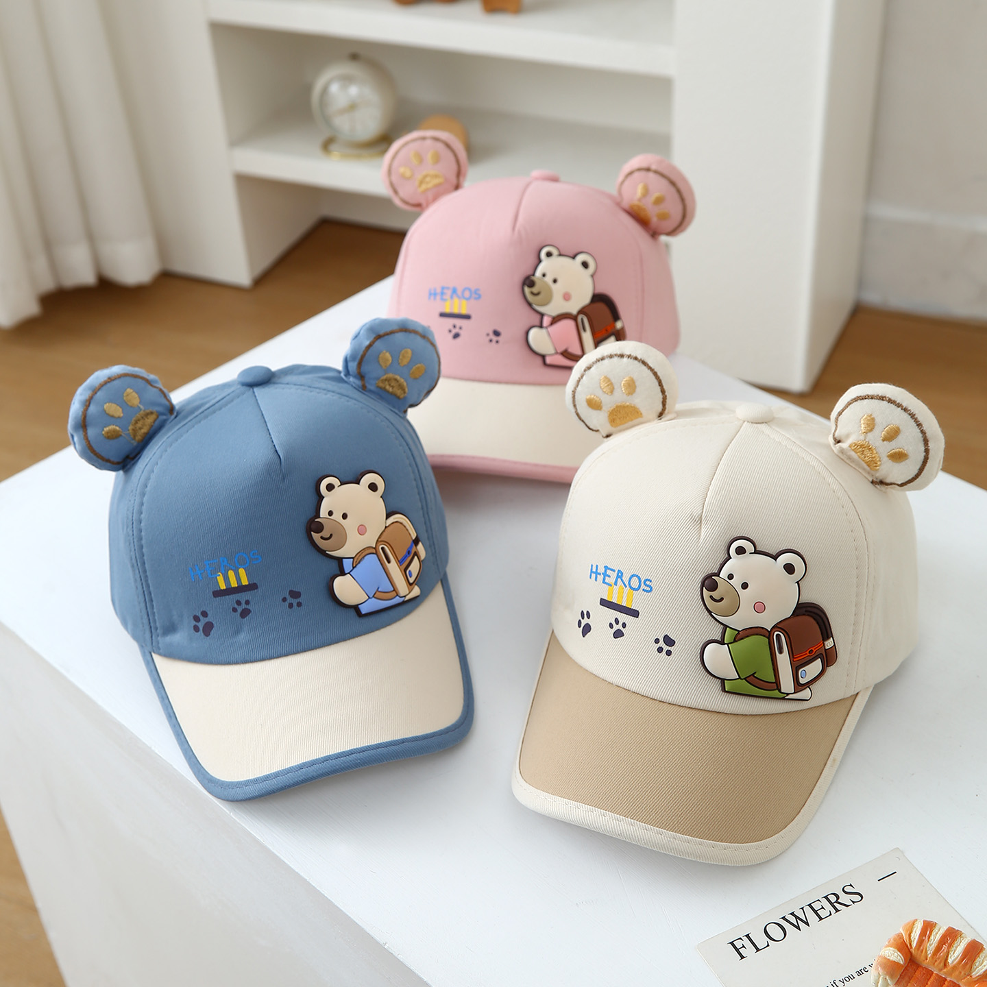 Children's Animal Ears Baseball Cap, Summer New Style Cartoon Baseball Cap For Boys And Girls, Backpack With Bear Design, Casual Sun Hat 3