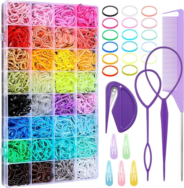 32 Colors Small Hair Rubber Bands With 16 Hair Styling Tools, Elastic Girl Baby Hair Ties Mini Hair Bands With Hair Elastic Cutter Hair Accessories... - Shop at LoveMi