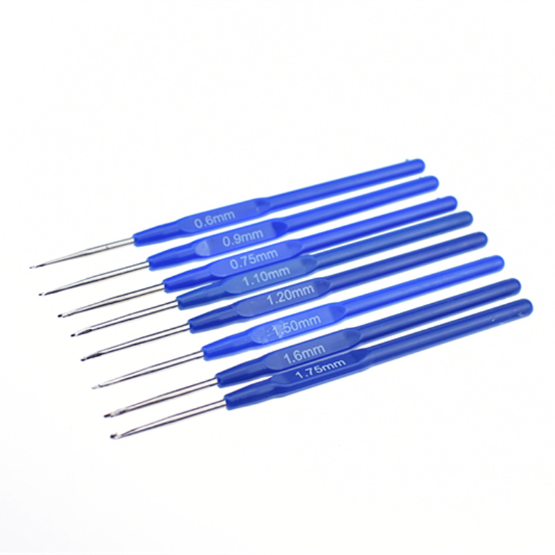 Knitting Tool Set Blue Plastic Handle Crochet (Blue-8PCS)