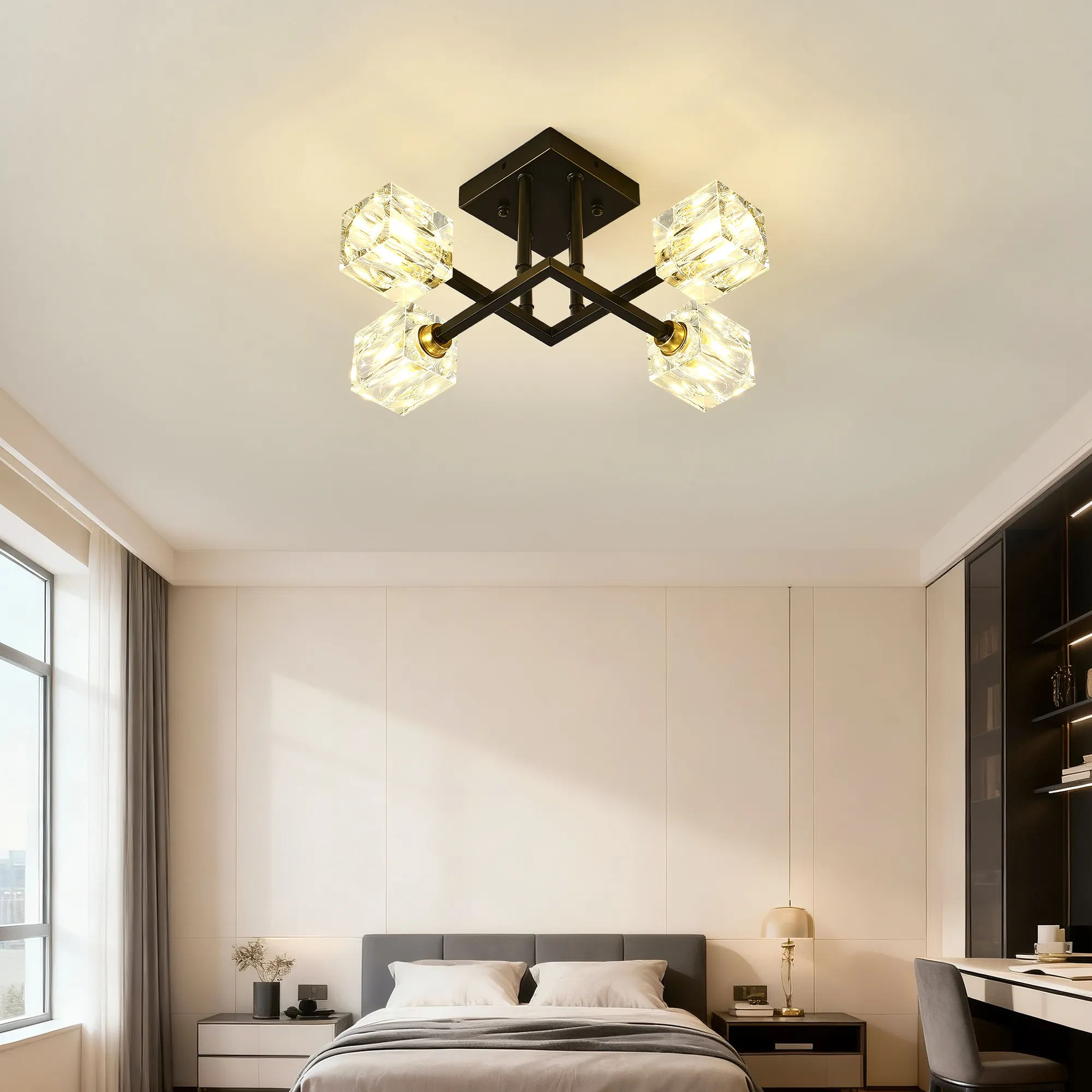 Modern Luxurious Crystal Ceiling Light, 4 Lights-BO