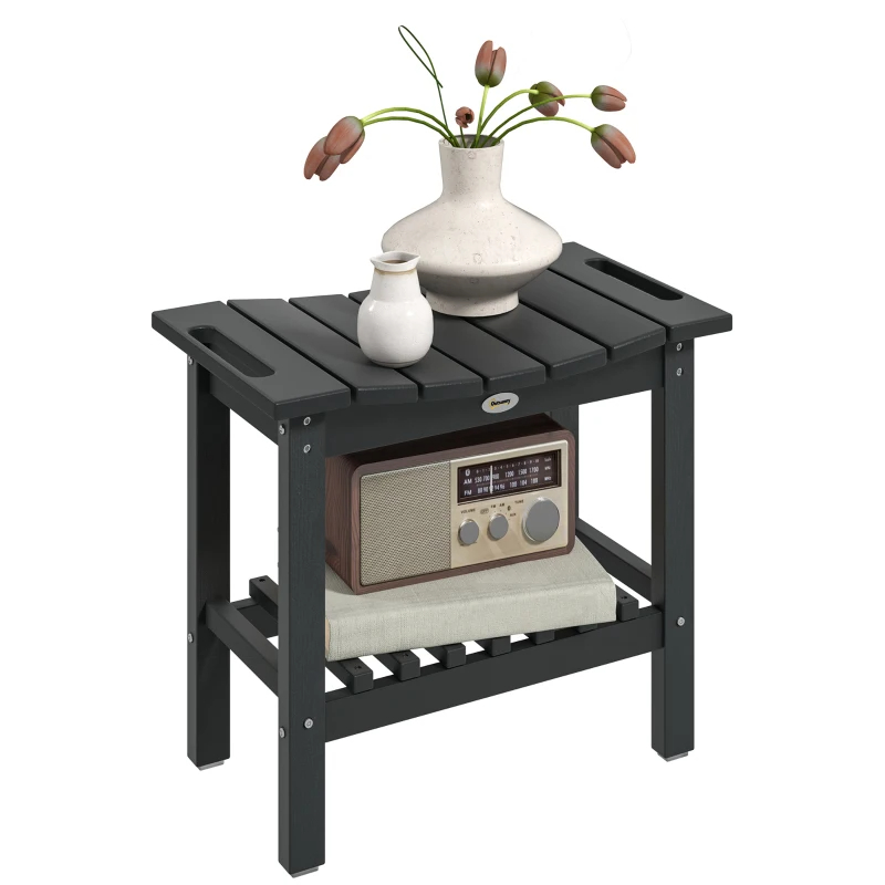 HDPE Shower Bench, Waterproof Shower Stool With Handle, Storage Shelf, Non-Slip Pads For Indoor Outdoor, Black