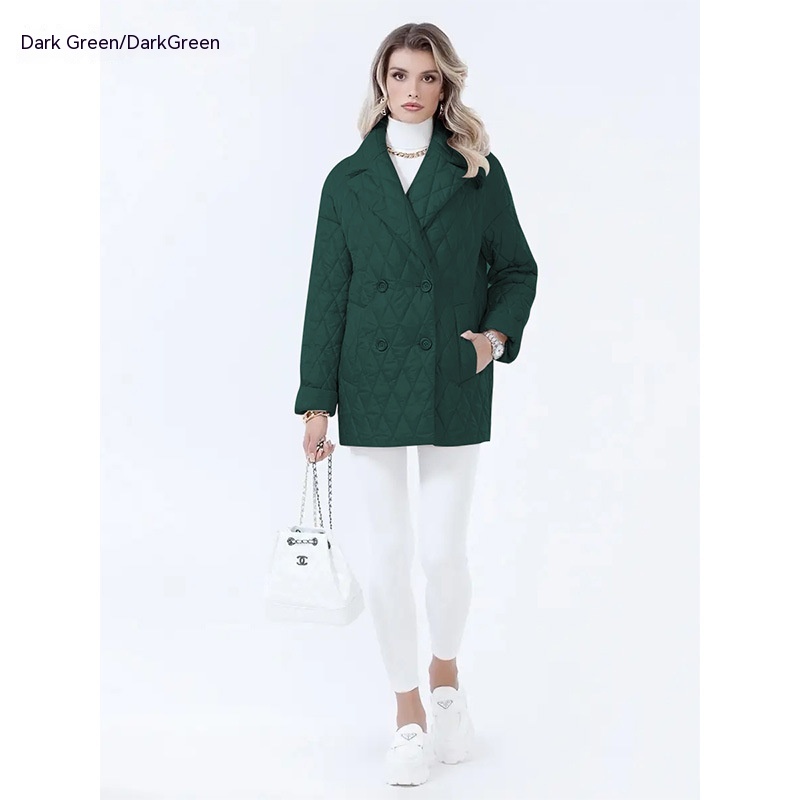 Women's Cotton padded Lapel Short Lightweight Dark Green - Shop at LoveMi