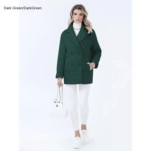Women's Cotton padded Lapel Short Lightweight Dark Green - Shop at LoveMi