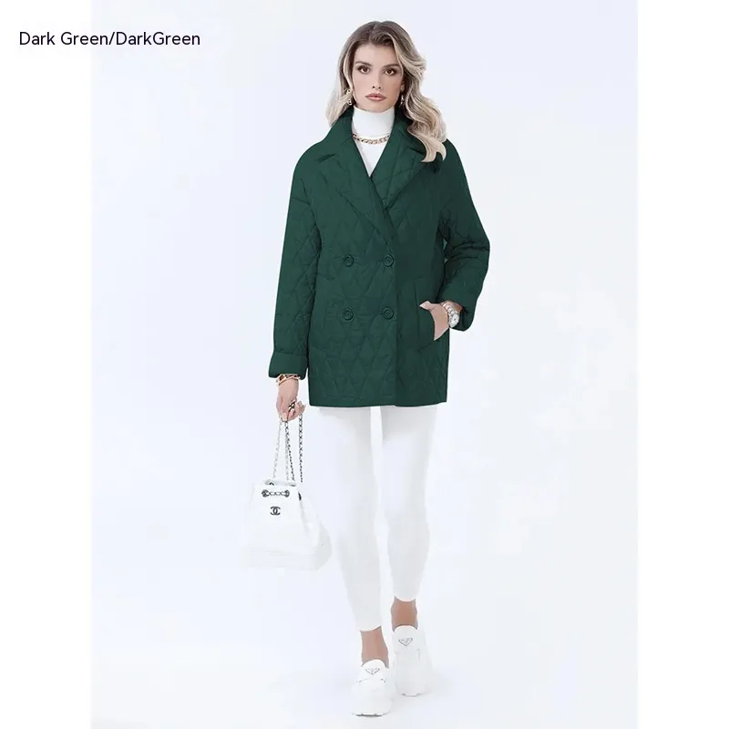 Women's Cotton-padded Lapel Short Lightweight - Dark Green