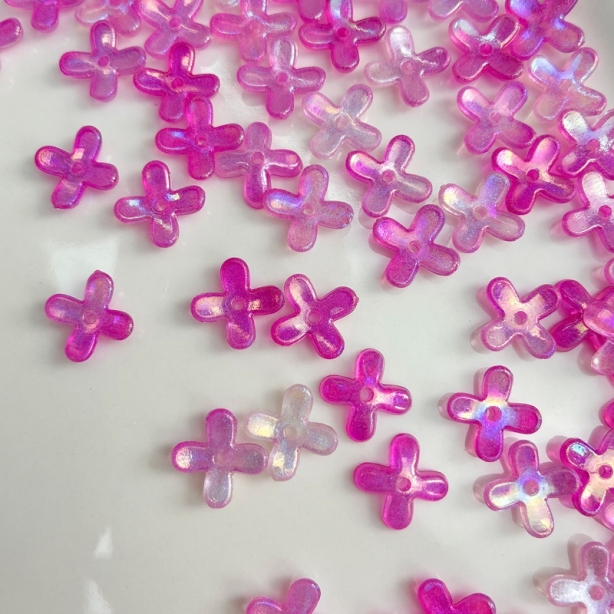 Luminous Glow-in-the-Dark 4-Petal Acrylic Flower Beads, Two-Tone Fine Glitter Center-Hole Charms For DIY Hanfu Hairpin Flower Bases.