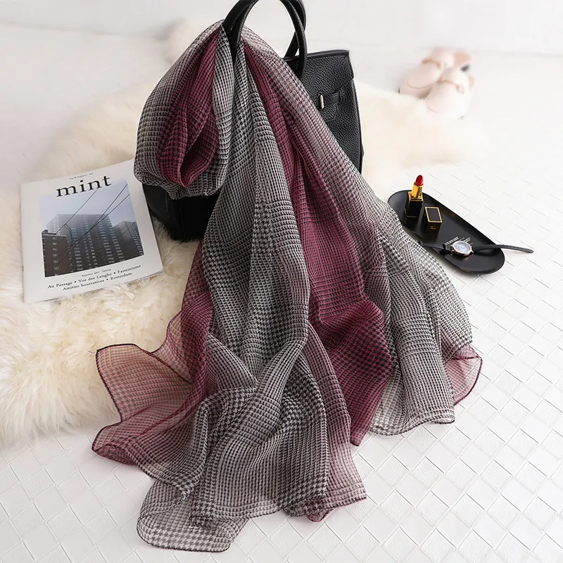 Fashion Women's Houndstooth Long Sun Shawl Scarf - Purple