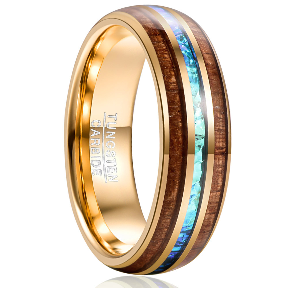 6MM Wide Electroplated Gold Inlaid Locust Wood Opal