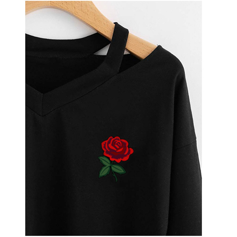 Long Sleeve Rose Halter Cross T-shirt