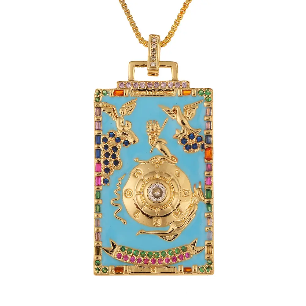Women's Temperament Fashion Drip Oil Tarot Card Pendant Necklace