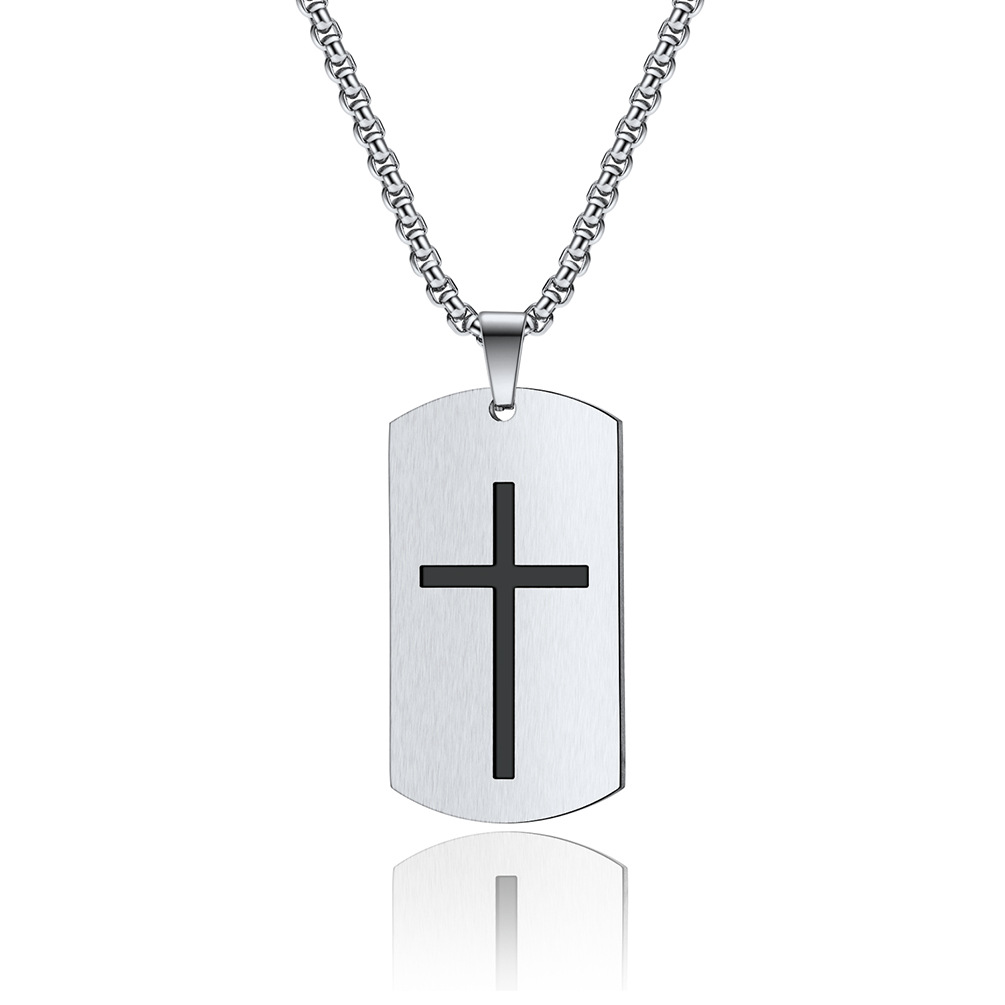 Stainless Steel Cross Dog Tag Necklace with Chain