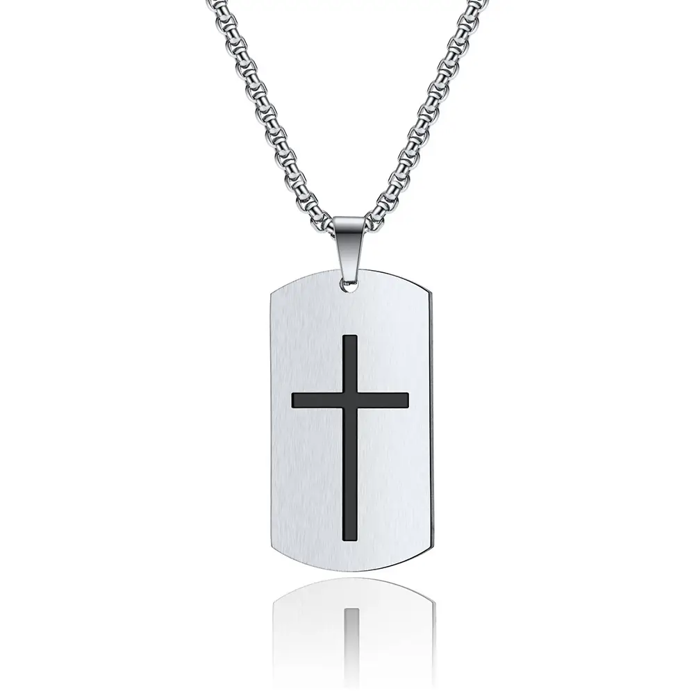 Stainless Steel Cross Dog Tag Necklace with Chain