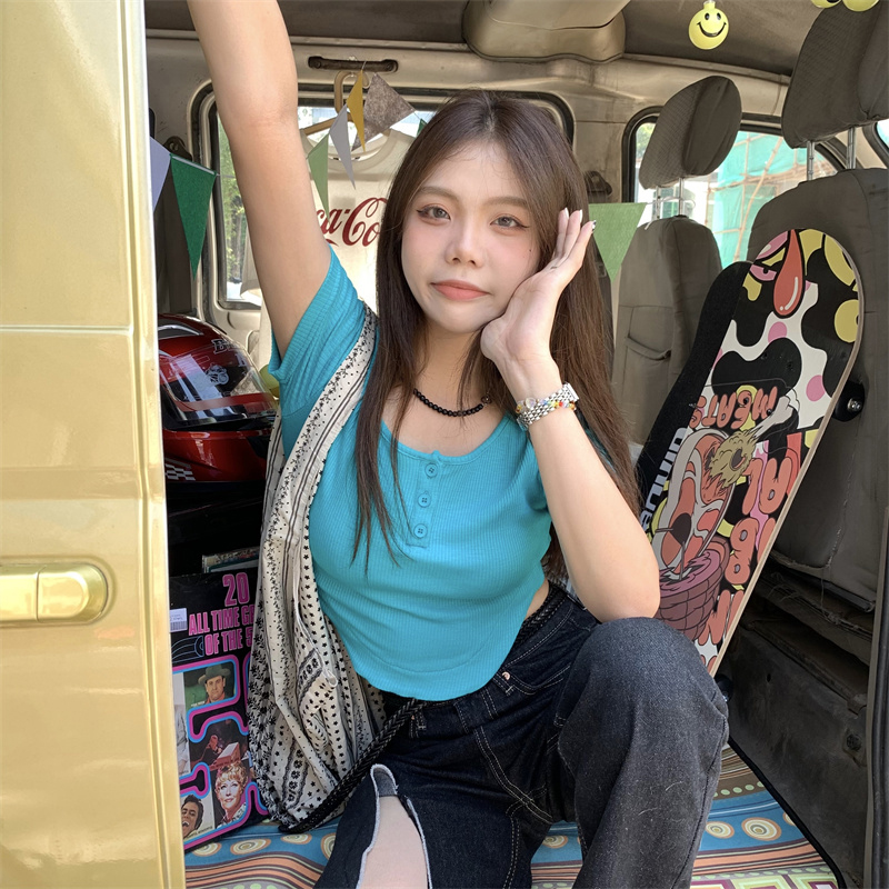 French Age-reducing Stretch Slim Fit Short All-match Short-sleeved T-shirt Top