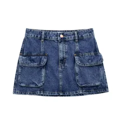 Women's Fashion Work Section Denim Half Skirt - Dark Blue - View 1